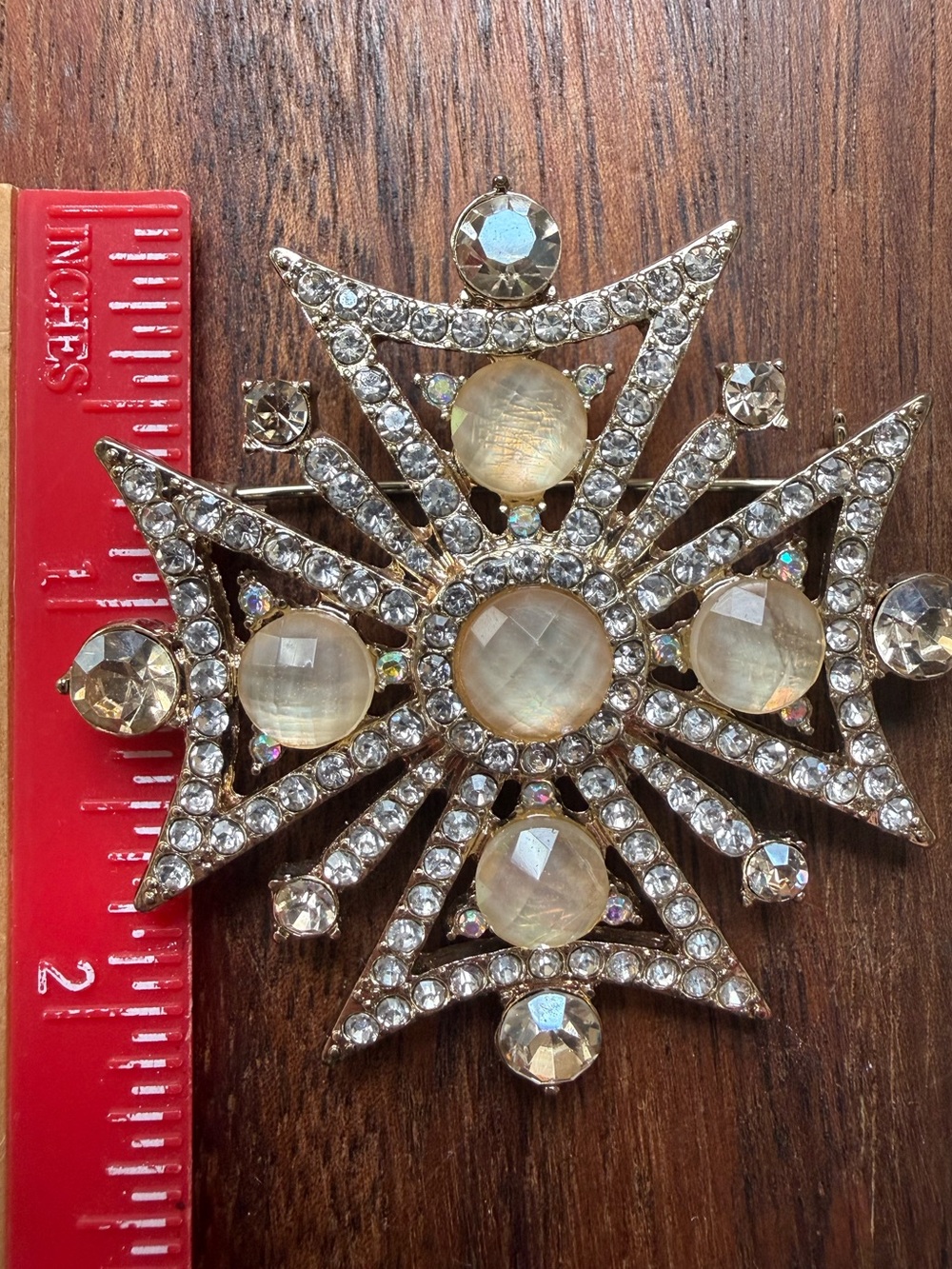 Anne Klein Gold-Tone Rhinestone Starburst Brooch Maltese Cross